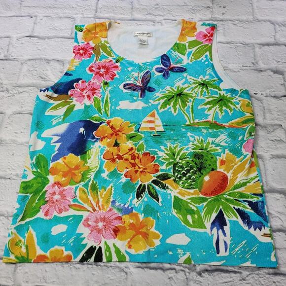 Laura Ashley Tropical Tank Top Turquoise Print size Large - Picture 1 of 4